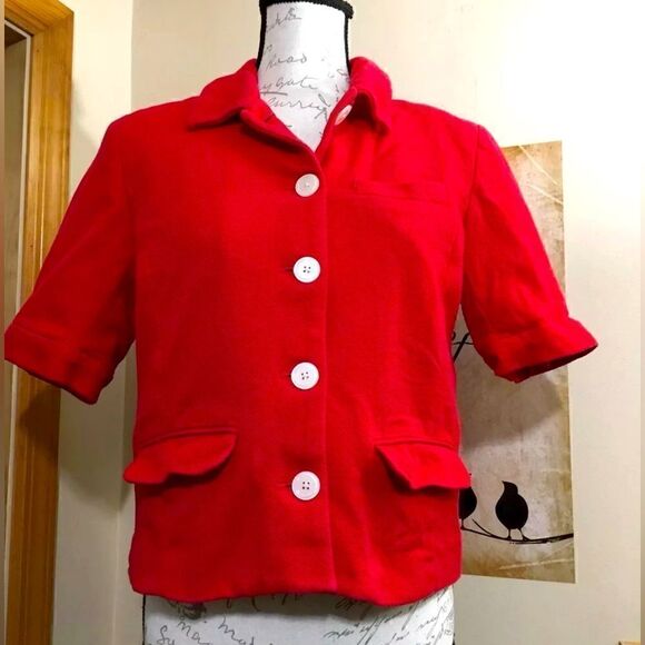 Chaps Women's Red Short Sleeve Lined Button Down Top Jacket - Sz 12 - Picture 1 of 7